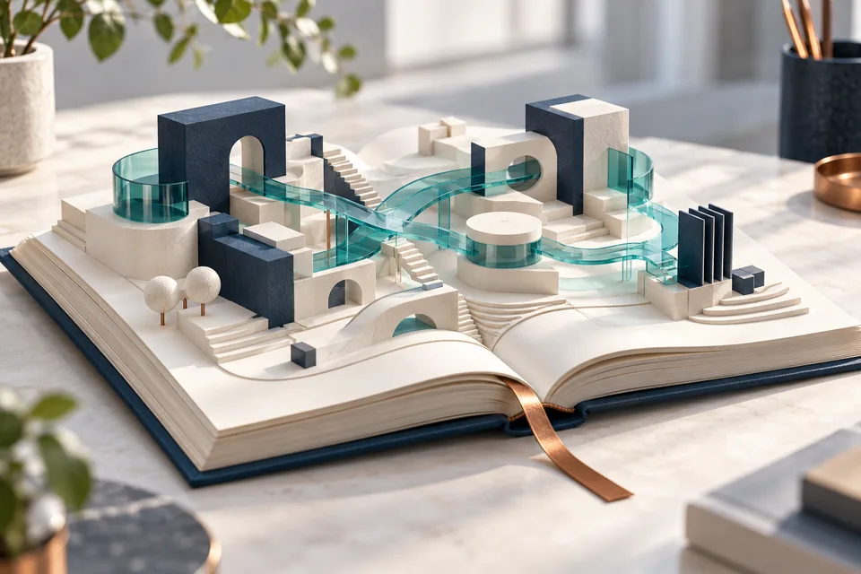 Bildmetapher: Ein aufgeschlagenes Buch macht vernetzte Strukturen sichtbar.